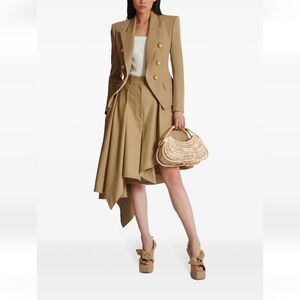 Balmain Tan Asymmetric Pleated Skirt. Size 36